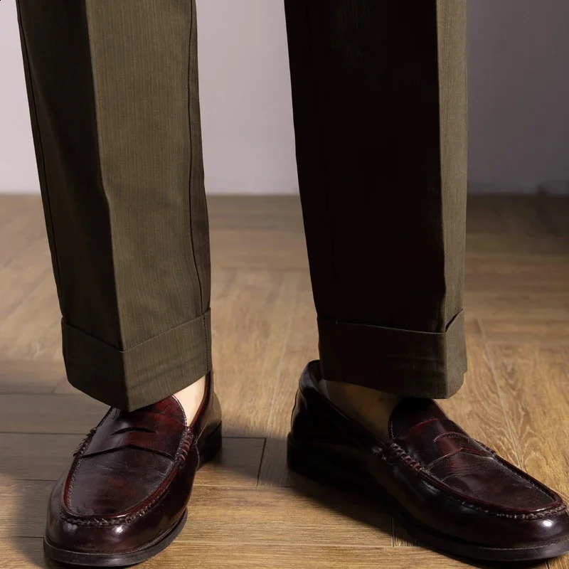 Red Tornado Naples set Trouser herringbone mens double pleated casual pants cuffs 240828