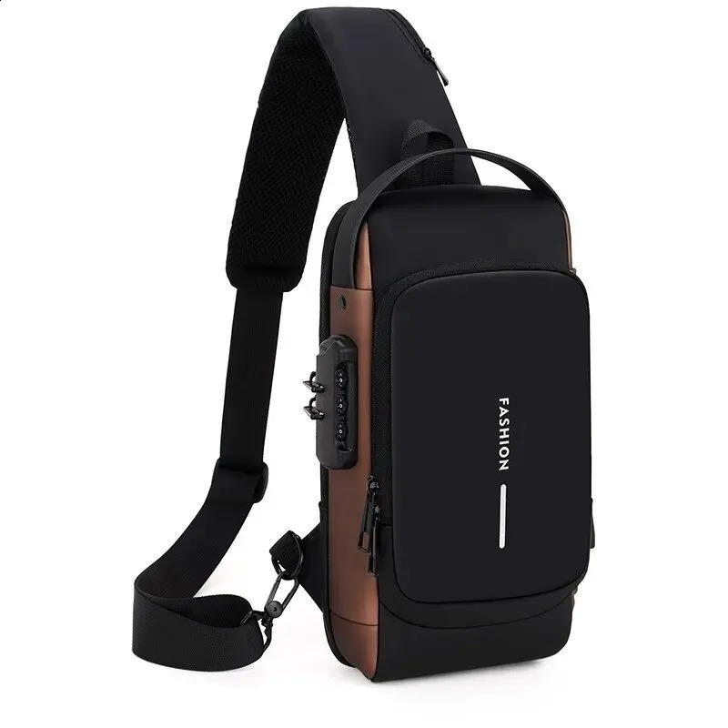 est Men Anti Theft Chest Bag Shoulder USB Charging Crossbody Package School Short Trip Messengers Gym Mens Sling Sports Pack 240724