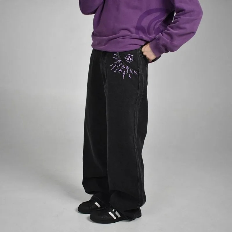 Harajuku Y2K Baggy jeans vintage Anime patterns low rise jeans goth Hip Hop Streetwear men women Casual aesthetic wide leg jeans 240724