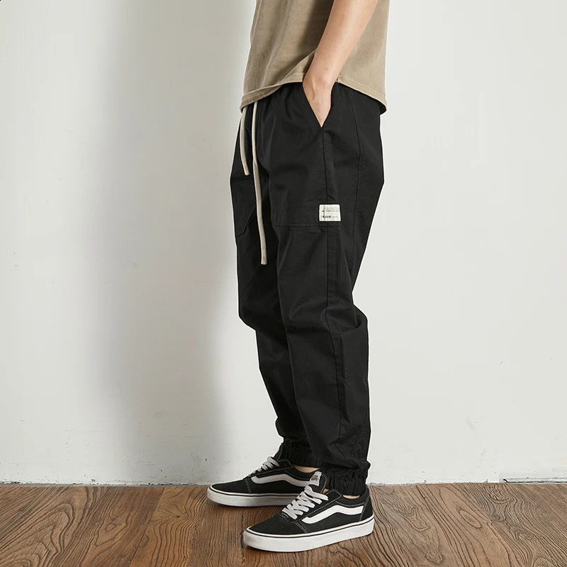 Summer quickdrying and scratchproof fabric binding feet casual pants mens cargo stand cut elastic comfortable waist b 240715