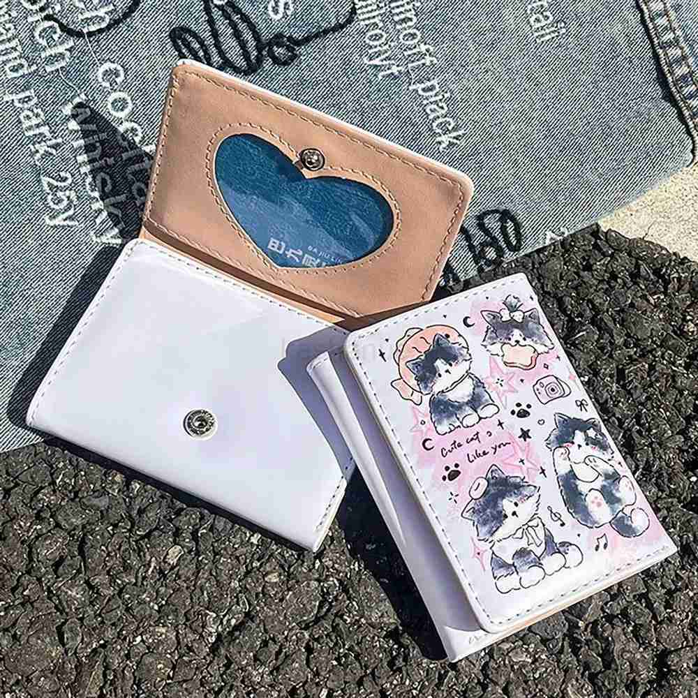 PU Leather Money Coin Purse Simple 3 Folds INS Style Credit Card Holoder Cute Kitten Dog Card Wallets for Girls Students GiftXJ240725