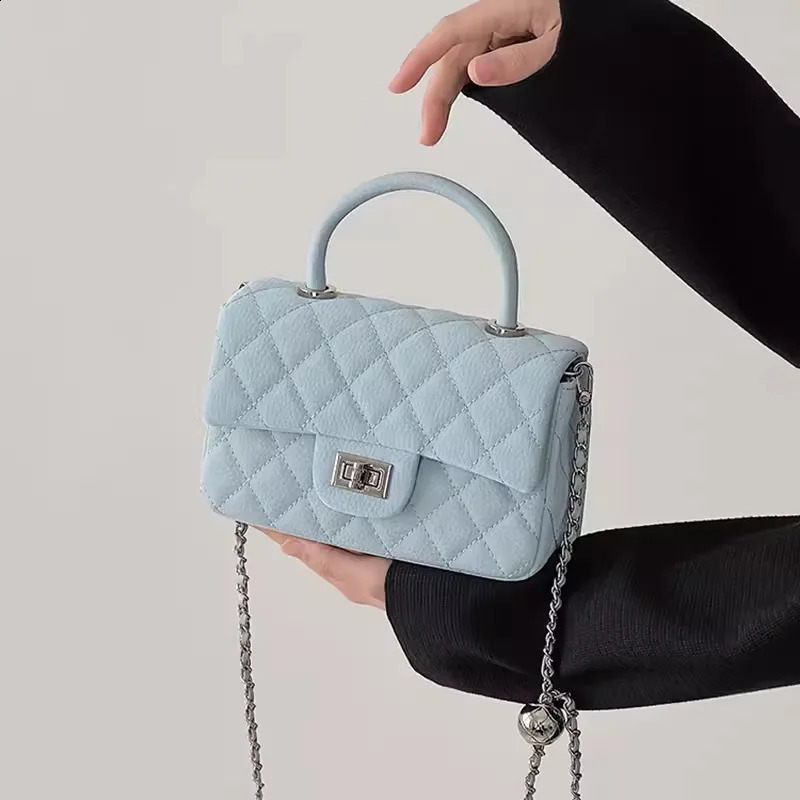 Highend Leather Crossbody Bags for Women Simple Rhombic Sewing Small Square Fashion Flap Ladies Chain Handheld Handbags 240724 c6c9