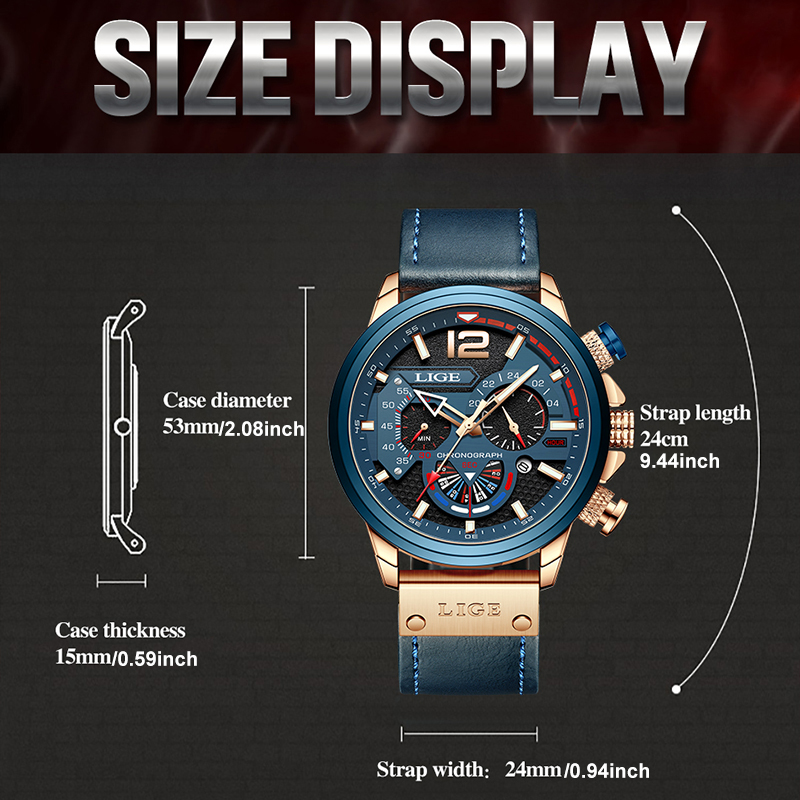 LIGE Fashion Watch Man Luxury Chronograph Sport Mens Watches Quartz Wristwatches Leather Male Waterproof Clock Relogio Masculino