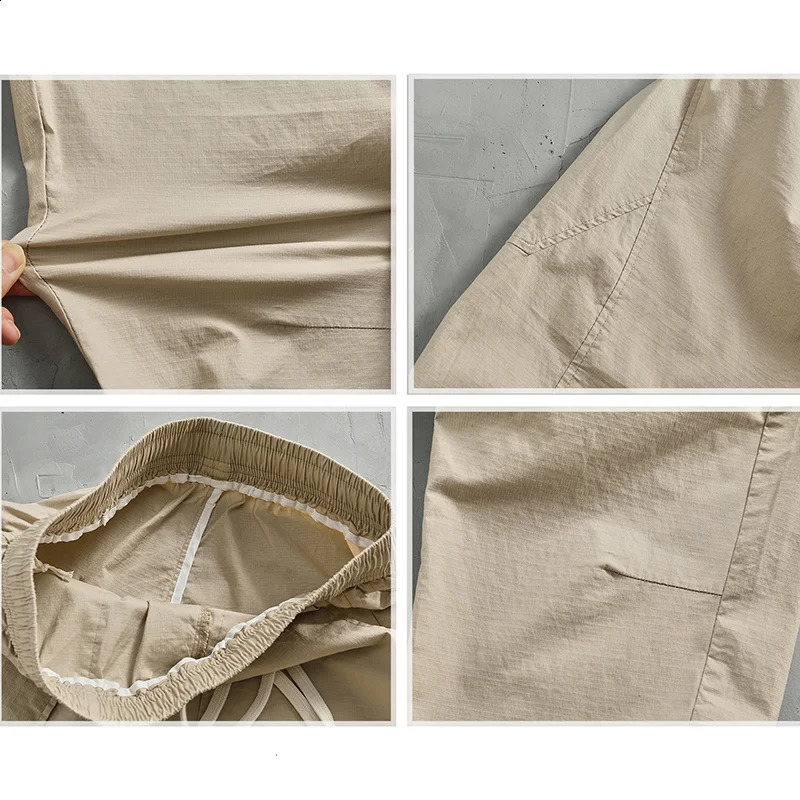Summer quickdrying and scratchproof fabric binding feet casual pants mens cargo stand cut elastic comfortable waist b 240715
