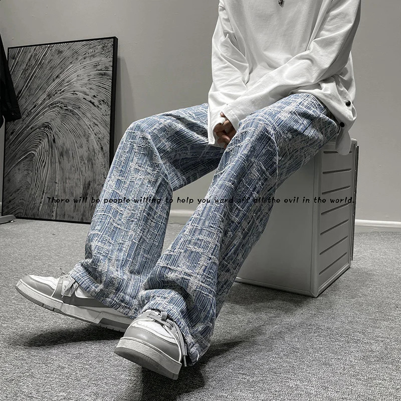 Korean Fashion Trendyol Men Jeans Vintage Mens Jeans Man Pants Streetwear Jean Baggy Male Oversize Mens Denim Wide Men's Boys 240724