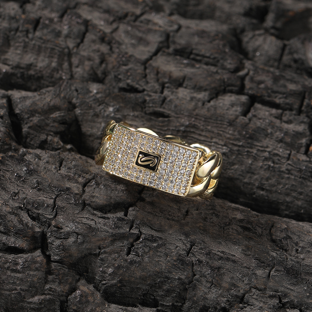 Hip Hop Cuban Chain Rings 18K Real Gold Plated 5A Zircon Mens Jewelry Gift