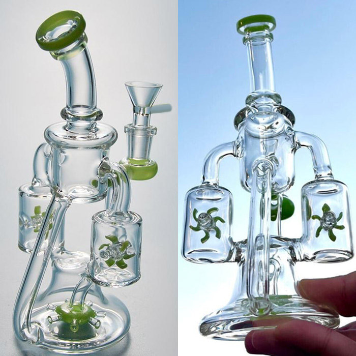 Glass Bong Hookahs Water Pipes for Smoking Windmill Inside Solid Blue Green Purple Dab Rig Recycler Oil Rig 14mm Joint