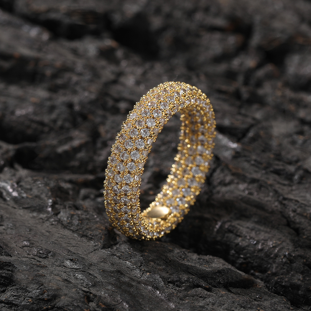 Hip Hop 5A Cubic Zircon Ring 18K Gold Plated Finger Ring Men Women Jewelry