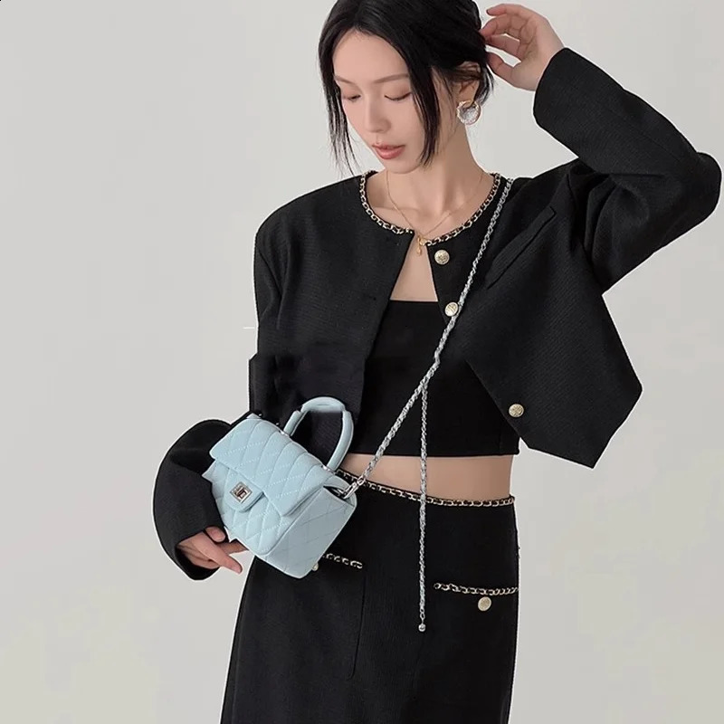 Highend Leather Crossbody Bags for Women Simple Rhombic Sewing Small Square Fashion Flap Ladies Chain Handheld Handbags 240724 c6c9