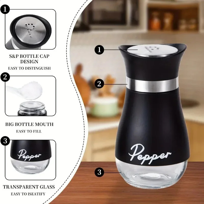 2 pcs Refillable Salt Pepper Shakers Set Spice Bottles Container for HomeRestaurant and Picnic - 3.4oz Kitchen Accessories 240725