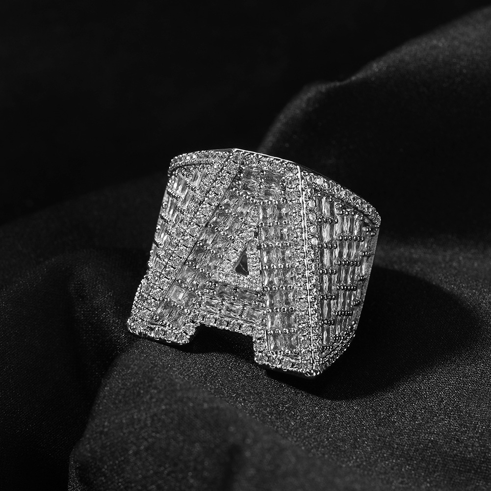 Hip Hop Custom A-Z Lettes Ring 18K Real Gold Plated TopBling 5A T Zircon Jewelry