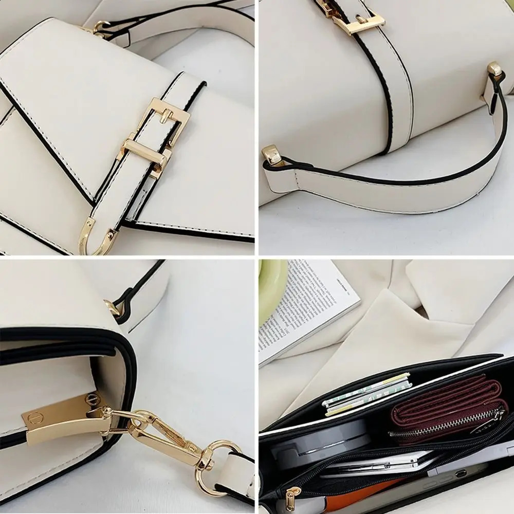 Womens fashionable PU leather messenger shoulder bag womens solid color simple cross body bag fashionable handbag casual handbag 240904