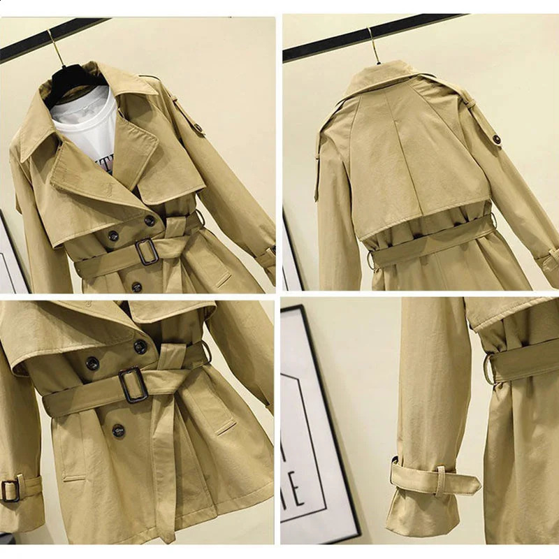 Womens Trench Coat Spring Autumn Bouble-breasted Short Windbreaker British Style Belt Loose All-match Outwear 4XL H98 240725 - view 7