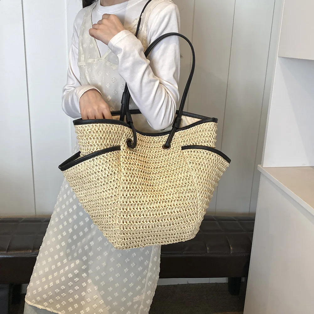 Retro Grass Latan Womens Handmade Summer Beach Bag Large Capacity Shoulder 241014