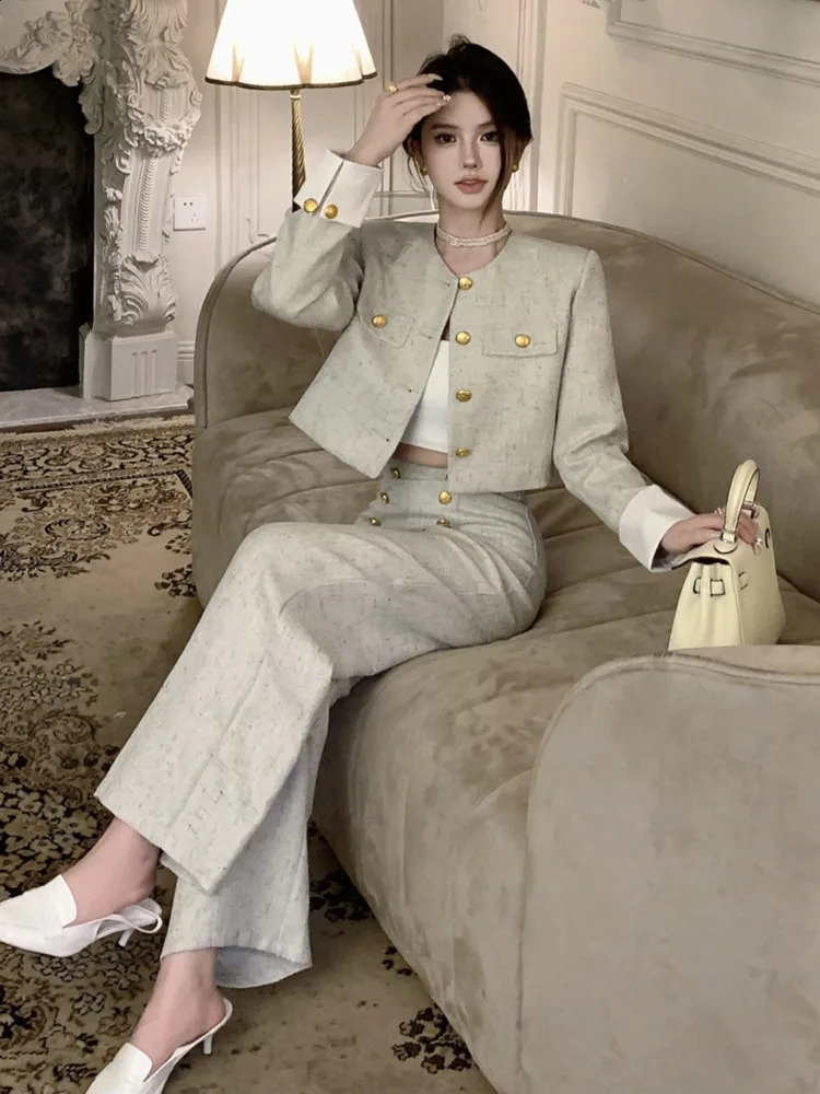 High End Small Fragrance Two Piece Set Women Jacket Coat Pant Sets Fashion Casual 2 Piece Sets Women Outfit Conjunto Femininos 240725