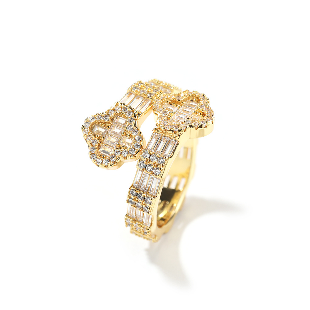 Hip Hop Flower Ring TopBling T Cubic Zircon Women Men Couple Jewelry Gold Plated