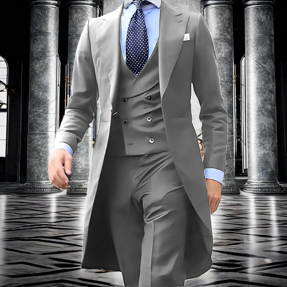Black Mens Tuxedo 3 Piece Suit Business Formal for Men Long Jacket Office Workwear Custom Size Male Blazer 240724