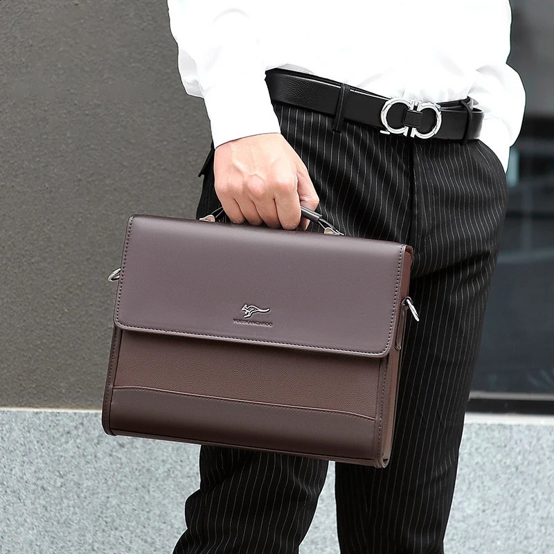 Mens leather administrative briefcase mens business handbag wallet shoulder bag iPad square side cross body document 240724Zl