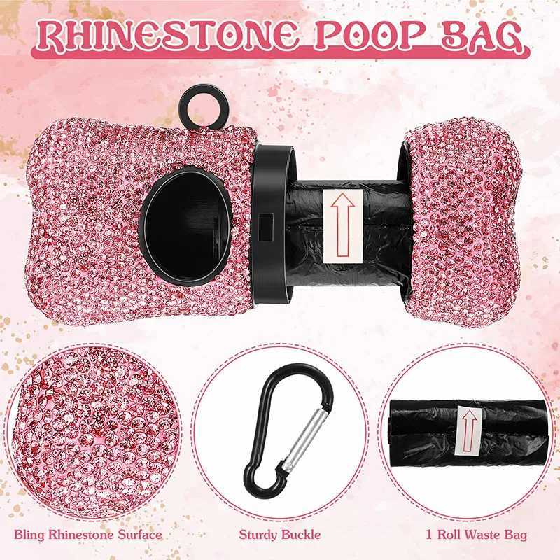 Rhinestone Pet Traction Rope Dog Garbage Bag Dispenser Bone Shaped Portable Pet Cleaning Supplies Retractable Dog Walking RopeL240725
