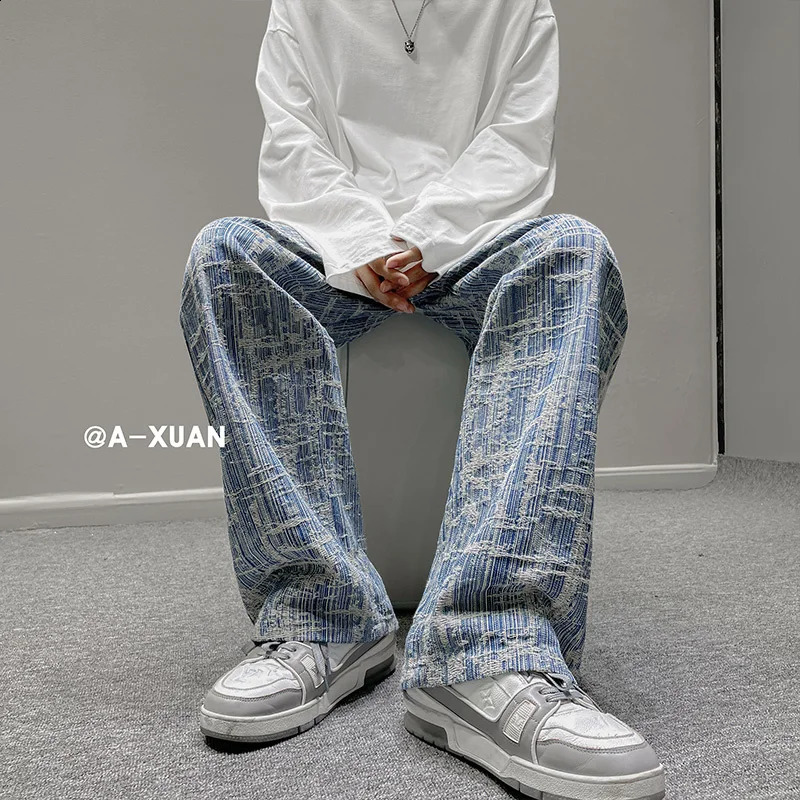 Korean Fashion Trendyol Men Jeans Vintage Mens Jeans Man Pants Streetwear Jean Baggy Male Oversize Mens Denim Wide Men's Boys 240724