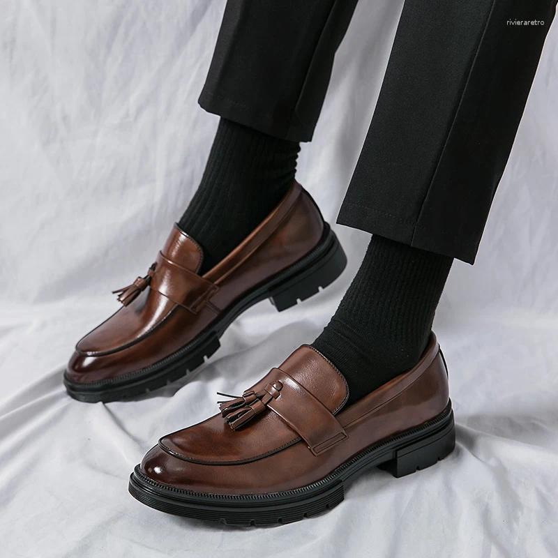 Dress Shoes Men's Black Spring Summer Business Men Casual Banquet Leather Brown Tassel Loafers Odor Prevention