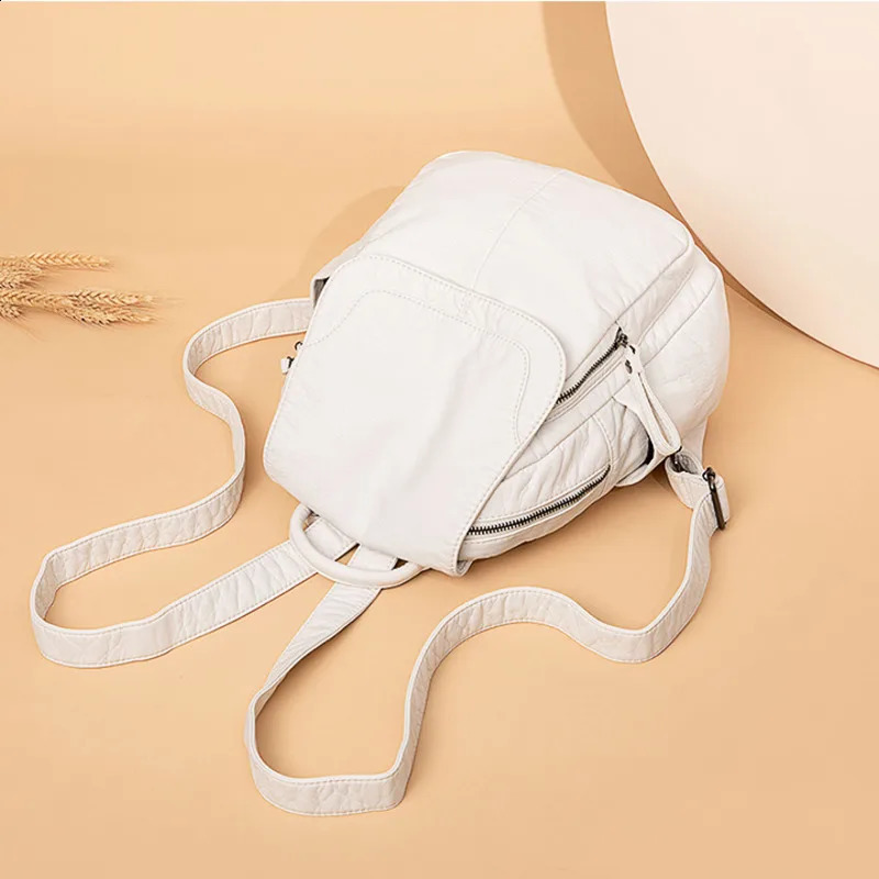 Motaora Womens Backpack White Washed Leather Female Small School Bags For Teenage Girls Allmatch Casual Travel Bag 240724