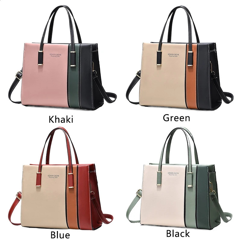 Female splicing work handbag with adjustable shoulder straps top large capacity bag fashionable cross gift 240817