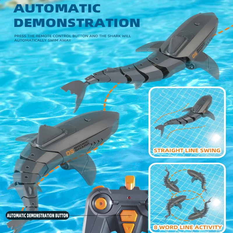 2.4G analog remote control animal and light submarine robot spray water Rc shark toy electric fish outdoor childrens toy boy 240716