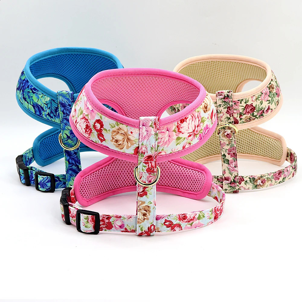 2025 new Cute Printed Dog Harness Leash Set Soft Mesh Pet Puppy Cat Adjustable Walking Lead For Small Medium Dogs Cats Chihuahua 240724
