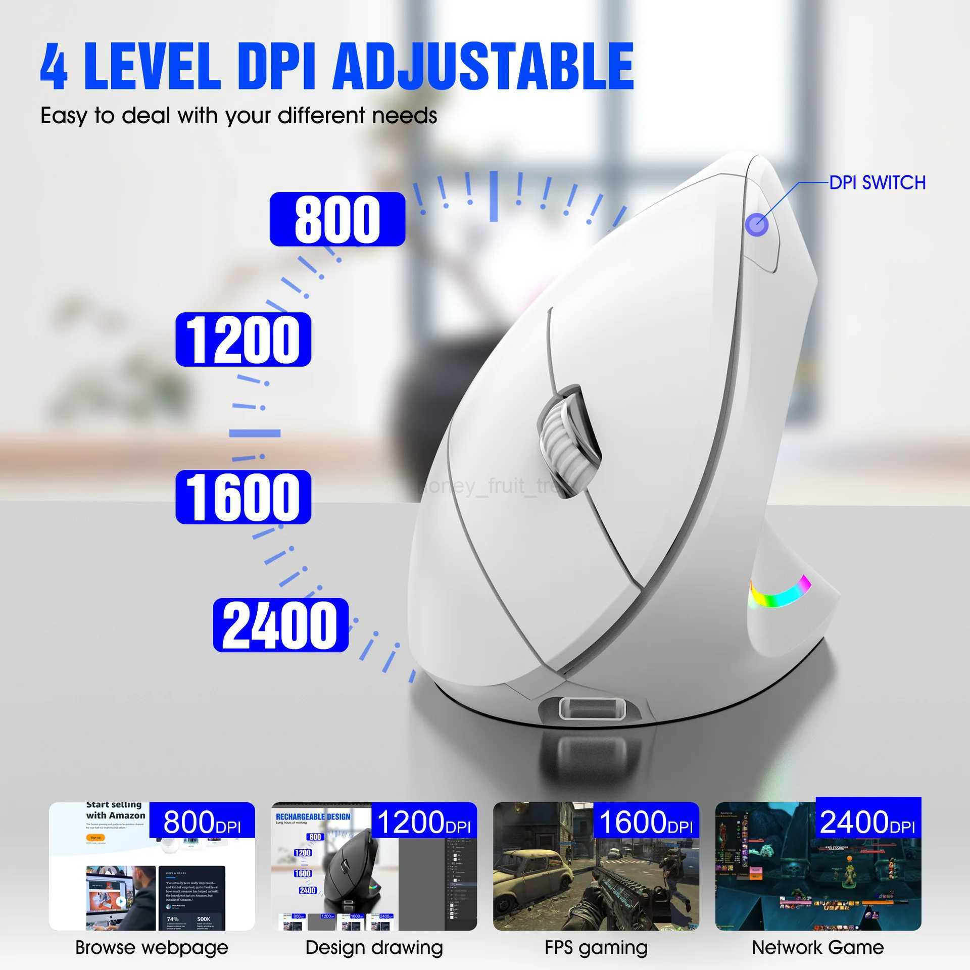 2.4ghz Wireless Bluetooth Vertical Mouse Ergonomic Desigh Type-C Port For Windows Mac Laptop Gamer Mouse Office AccessoriesM240725