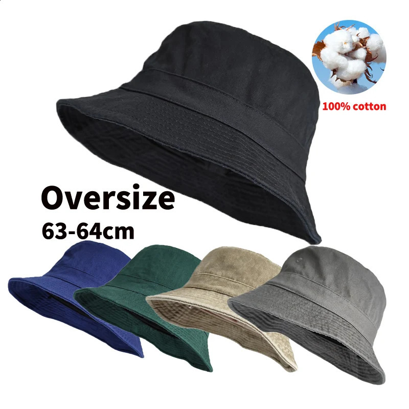 Big Head XXL 63cm Mens Bucket Hat Pure Cotton Panama Plus Size Hip Hop Fisherman Hat Korean Mens 63cm Sun Hat 240710