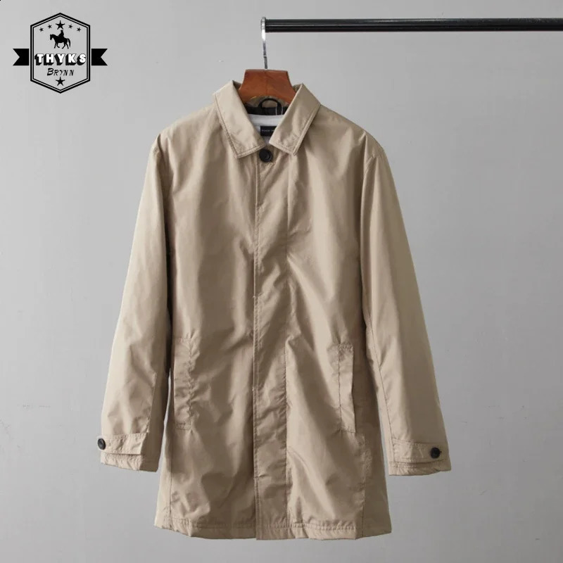 Mens Windproof Mid Length Warm Trench Coat Japanese Style Simple Casual Waterproof Overcoat Male Fashion Laple Business Jackets 240725