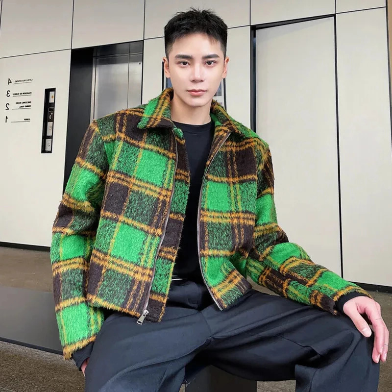 LUZHEN Mens Wool Plaid Brushed Blazer Coat Fashion Korean Elegant Jacket Trendy Clothes High Street 8cb5e1 240724