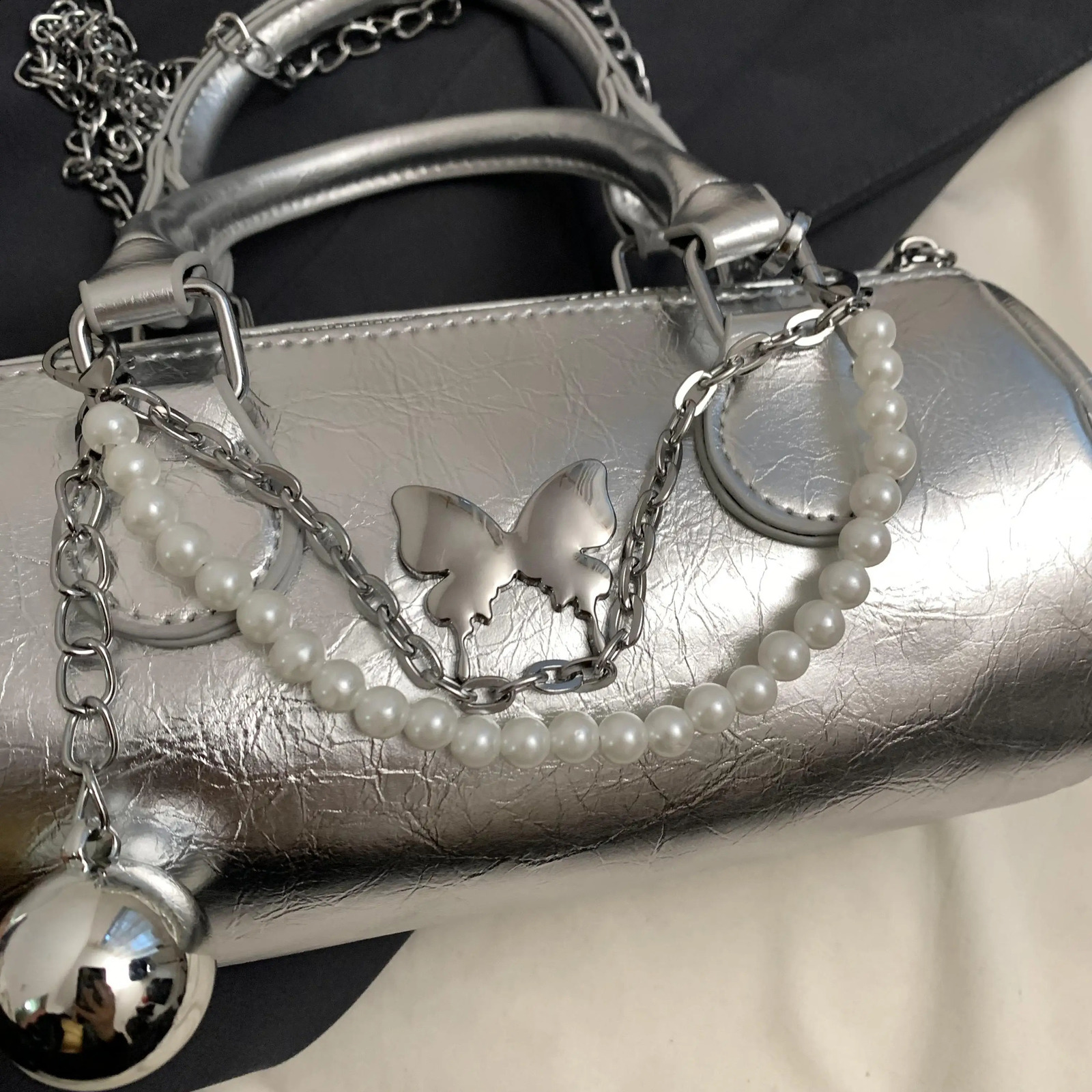 Sliver Handbags Small Women Fashion Packages Beading And Bow Female Bags Lady Gold Shiny Purses Cute Sweet Casual Tote 240724 0458 4