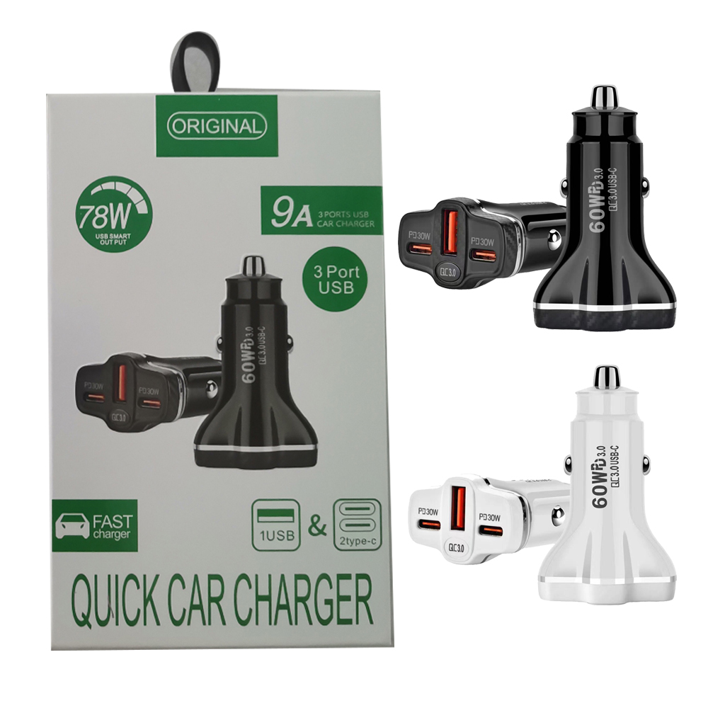 60W USB C Car Charger Dual C Cigarette Lighter Super Fast Car Charger Adapter PD30W+PD30W Car Phone Charger