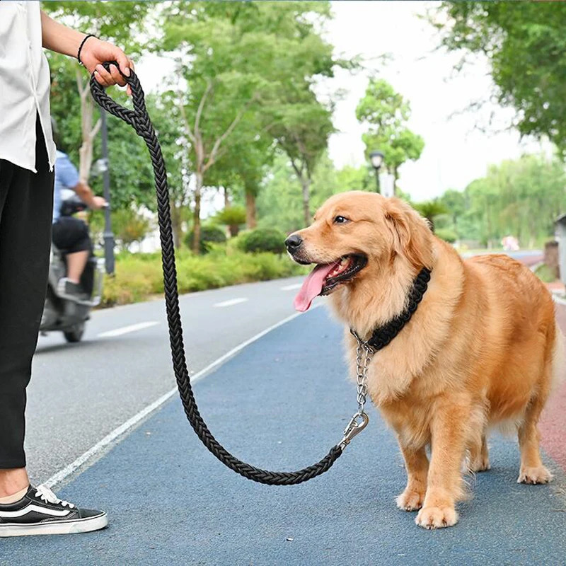 Large Dog Leash Black Handknitted Nylon Braided Rope with Heavy Duty Buckle for Medium to Big Dogs 2024 dh5727163