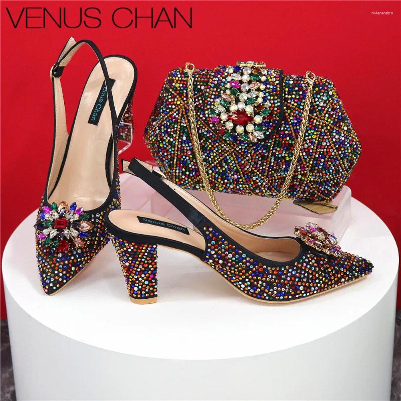 Dress Shoes Style Ladies And Bags Set Latest Italian Women Decorated With Rhie Heels