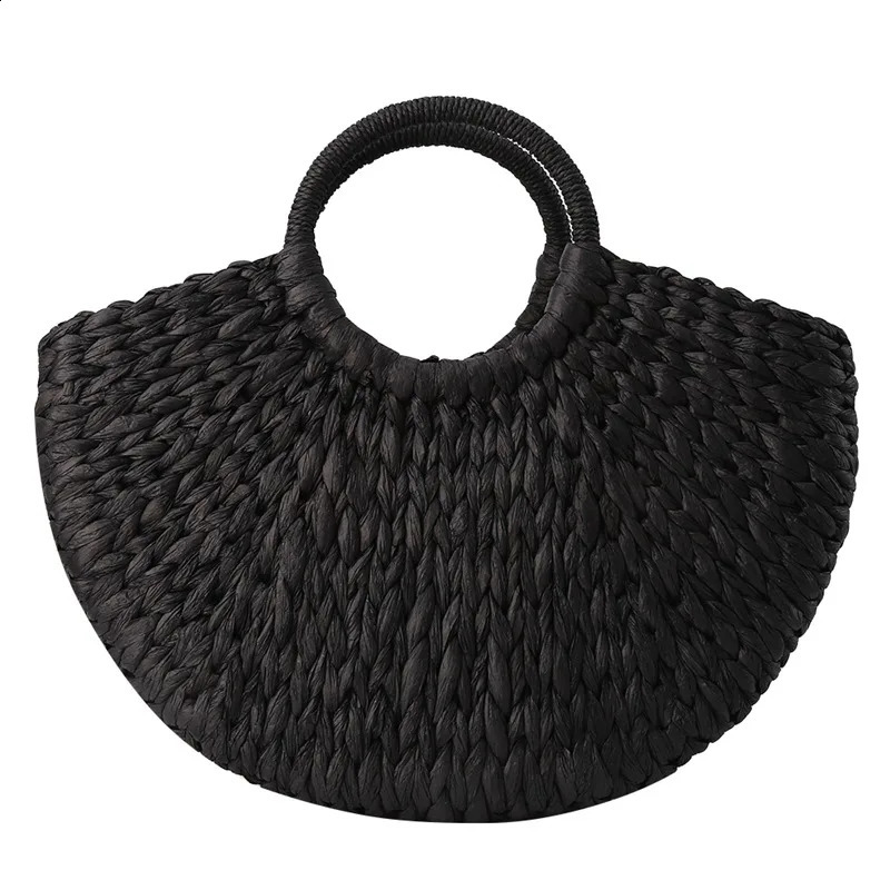 Beach Holiday Bag Half Round Straw Handbag 240725