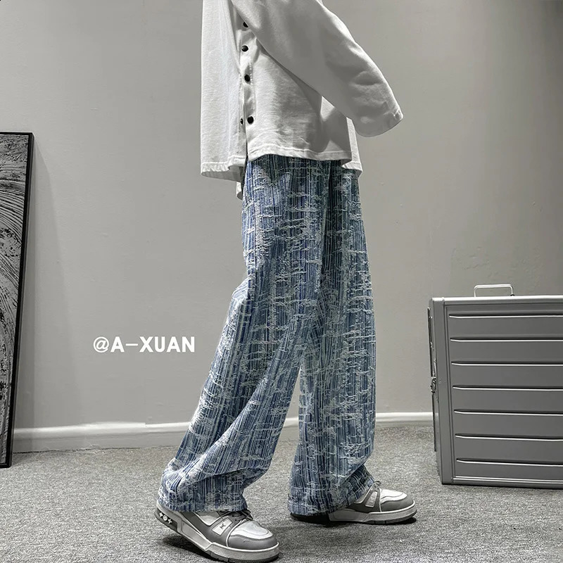 Korean Fashion Trendyol Men Jeans Vintage Mens Jeans Man Pants Streetwear Jean Baggy Male Oversize Mens Denim Wide Men's Boys 240724