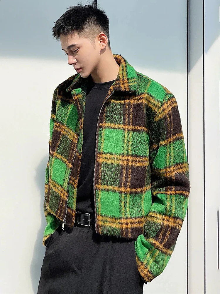 LUZHEN Mens Wool Plaid Brushed Blazer Coat Fashion Korean Elegant Jacket Trendy Clothes High Street 8cb5e1 240724