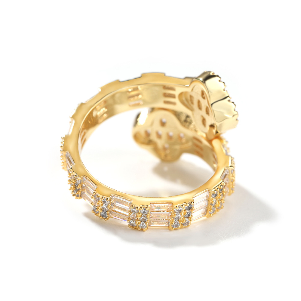 Hip Hop Flower Ring TopBling T Cubic Zircon Women Men Couple Jewelry Gold Plated