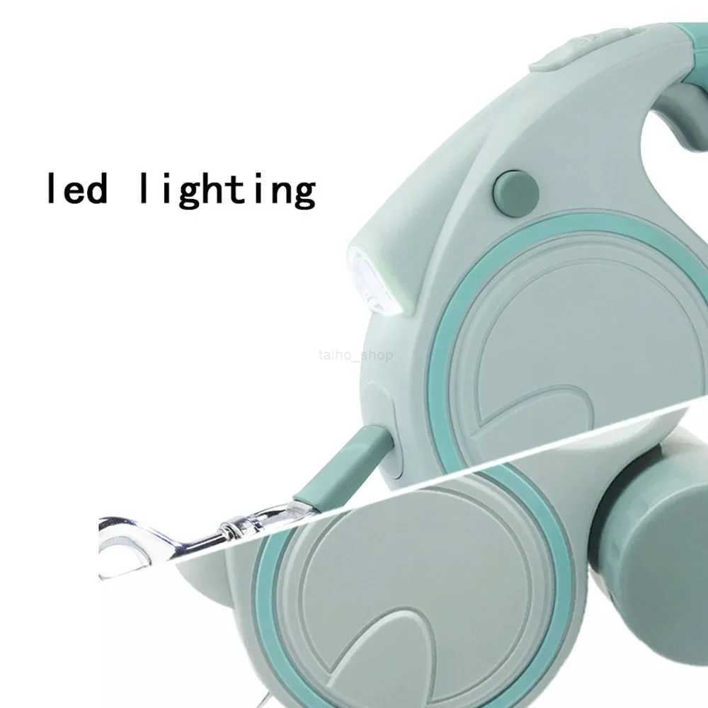 Dog Leash with Led Lights and Garbage Bag Retractable Nylon 5M Traction Rope Belt Durable Walk Run Automatic Extension Dog LeadL240725