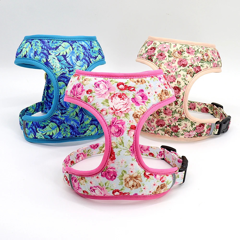 2025 new Cute Printed Dog Harness Leash Set Soft Mesh Pet Puppy Cat Adjustable Walking Lead For Small Medium Dogs Cats Chihuahua 240724