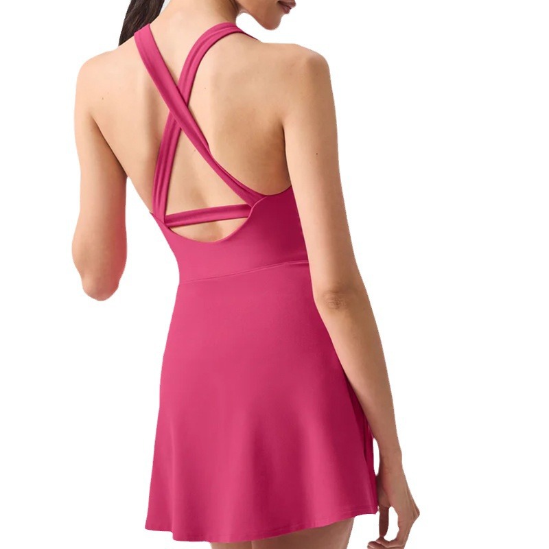 A467 Women Yoga Dress Detachable Chest Pad Anti-Exposure Tennis Skirt Outdoor Fiess Clothing