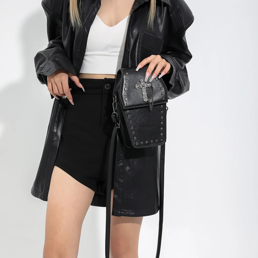 Womens Coffin Backpack Wallet Zipper Gothic Cross Bag Adjustable PU Leather Halloween 240827