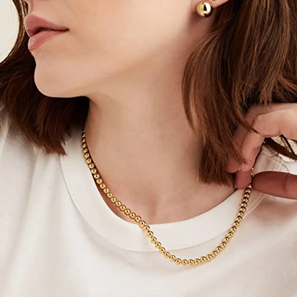 MisenBaBa Gold Color Stainless Steel Handmade Threaded Bead Necklaces For Women Men DIY Beads Choker Necklace Trendy Jewelry 240715