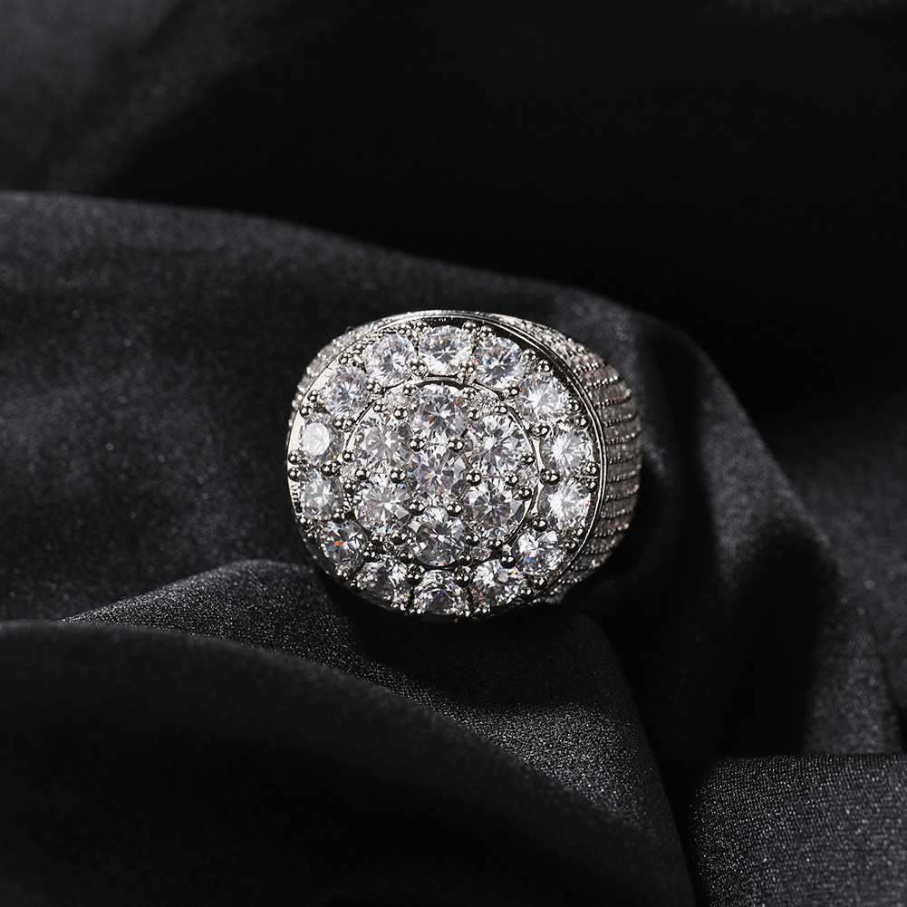 Hip Hop 5A Zircon Round Flower Rings 18K Real Gold Plated TopBling Mens Jewelry