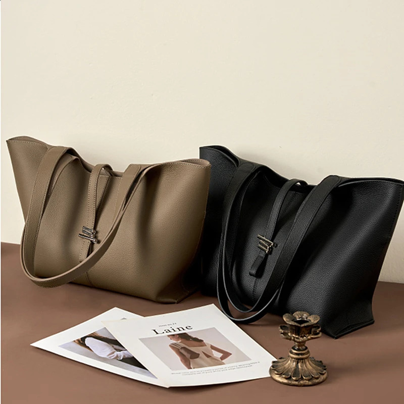 Burminsa Cowhide leather tote bag for women trend ner shopping cart commuting A4 womens handbag gray black 240820