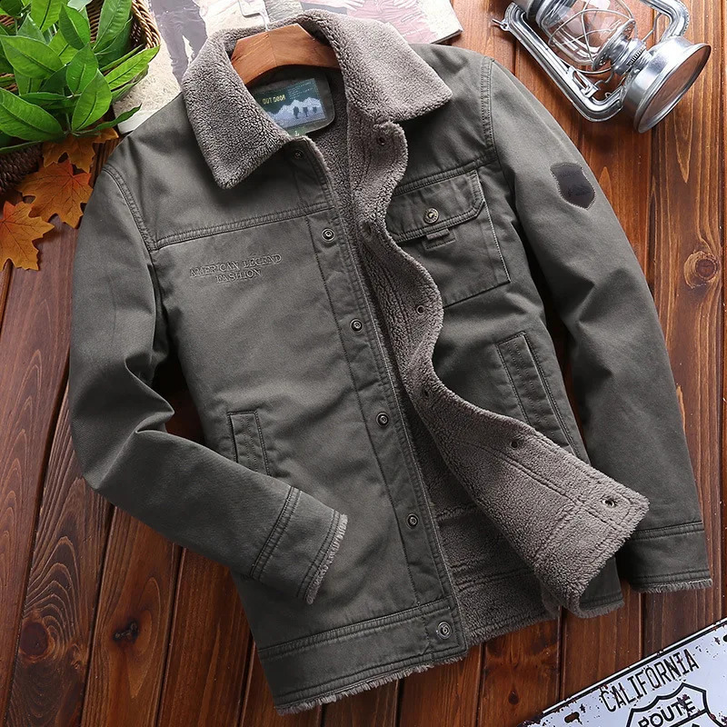 FGKKS cotton coat mens plush thick winter collar warm casual w240824