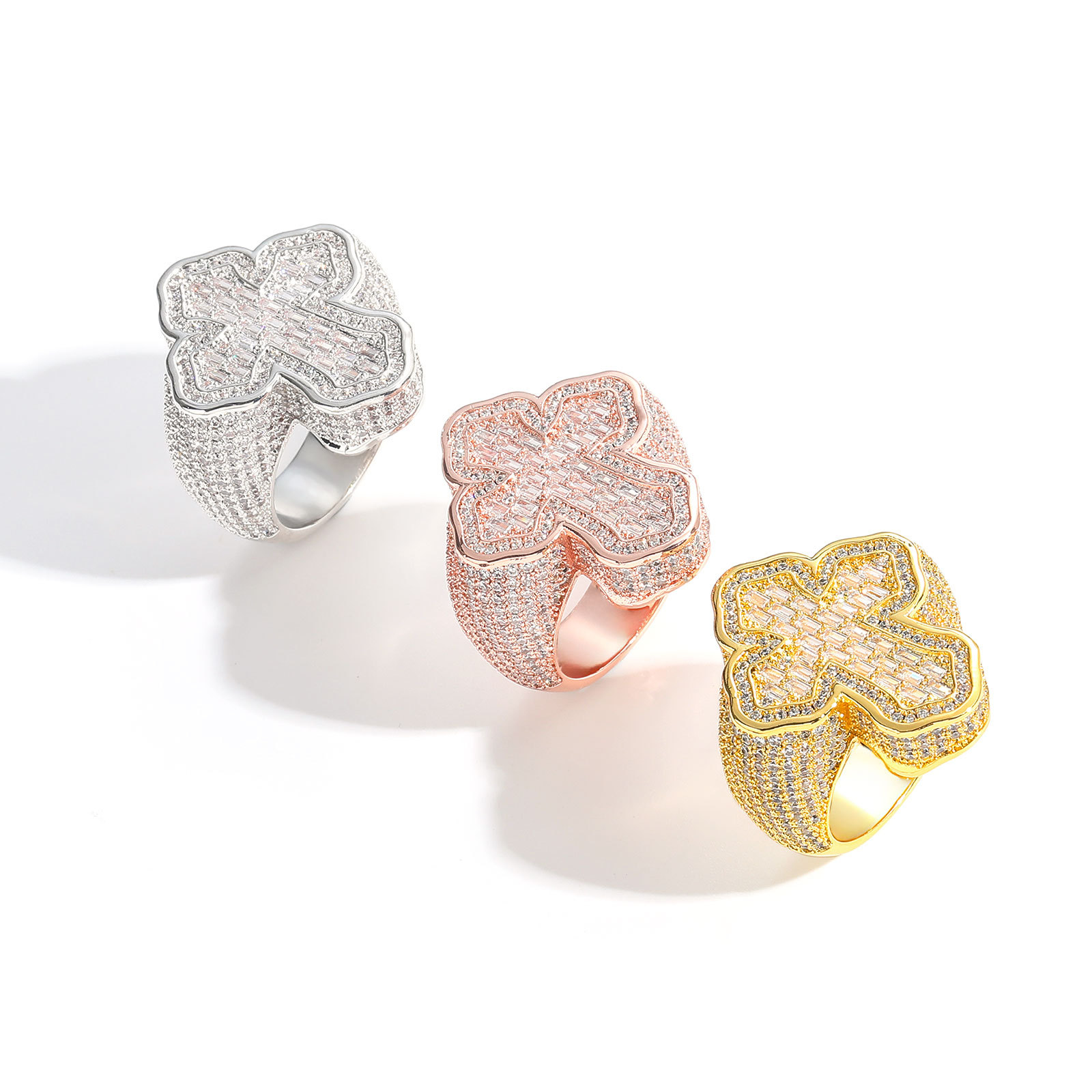 Hip Hop Cross Ring 18K Real Gold Plated Micromosaic T Zircon Cool Men Jewelry